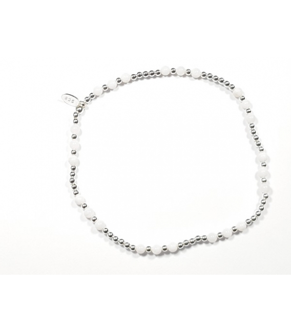 Bracelet Argent Boules Elastique Nacre