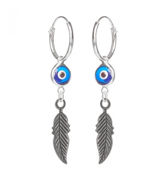 Aro Plata con Ojo Turco y Pluma 12mm Precio Par
