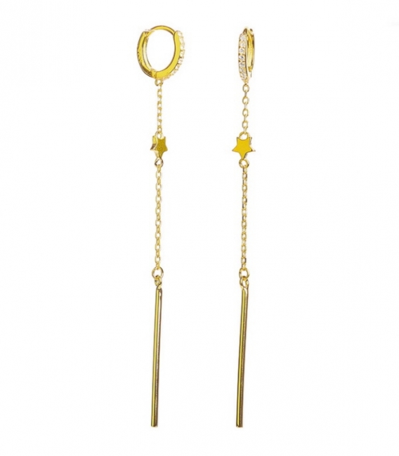 Aro Plata con Cadena y Estrella 10mm Bañado Precio Par
