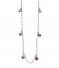 Collier Argent 7 Zirconiums Couleurs 38+5cm