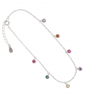 Tobillera Plata 7 Circonitas Colores 21+3cm