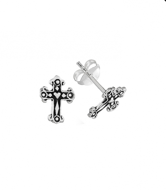 Pendiente Plata Cruz Labrada 9mm. Precio par