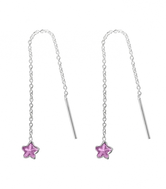 Pendiente Plata Cadena Circonita Morada 4mm. Precio par