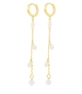 Aro Plata Cadena Perlas 10mm Bañado Precio Par