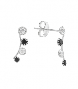 Boucles D'oreilles Zirconium Noir Blanc. Prix Paire