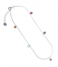 Tobillera Plata Corazones Circonitas Color 25+3cm