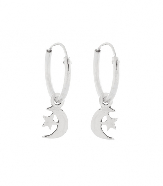 Aro Plata con Luna Estrella 12mm Precio Par