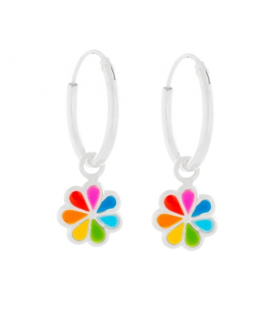 Aro Plata con Flor Arcoiris 12mm Precio Par
