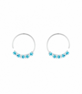 Aro Plata Piercing 10 X 0.6mm Circonita Azul Precio Par