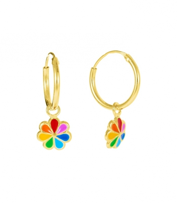 Aro Plata con Flor Arcoiris 12mm Bañado Precio Par