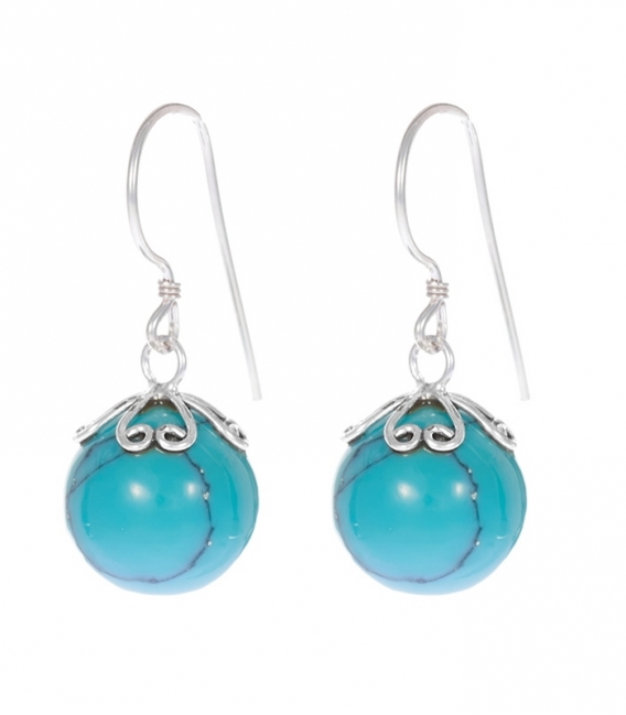Pendiente Plata Bola Turquesa Filigrana. Precio Par