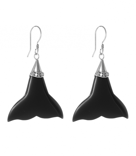 Pendiente Plata Cola de Ballena Negro. Precio Par