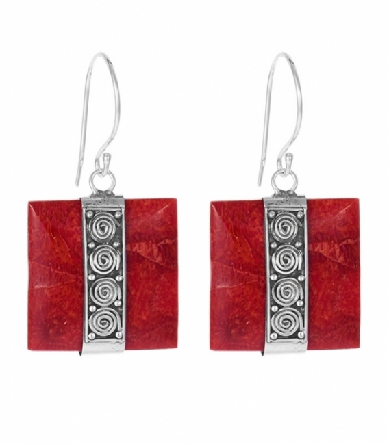 Pendiente Plata Coral Cuadrado. Precio Par