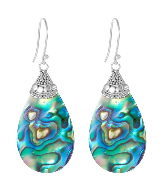 Boucle d'oreille Argent Ovale Abalone Filigrane Prix Paire