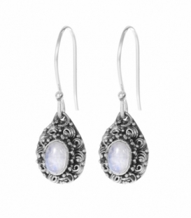 Pendiente Plata Piedra Luna Filigrana. Precio Par