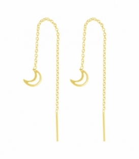 Pendiente Cadena Plata Luna 8cm Bañado Precio Par