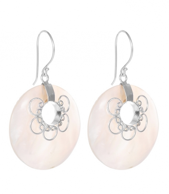 Pendiente Plata Nacar Circulo Flor Precio Par