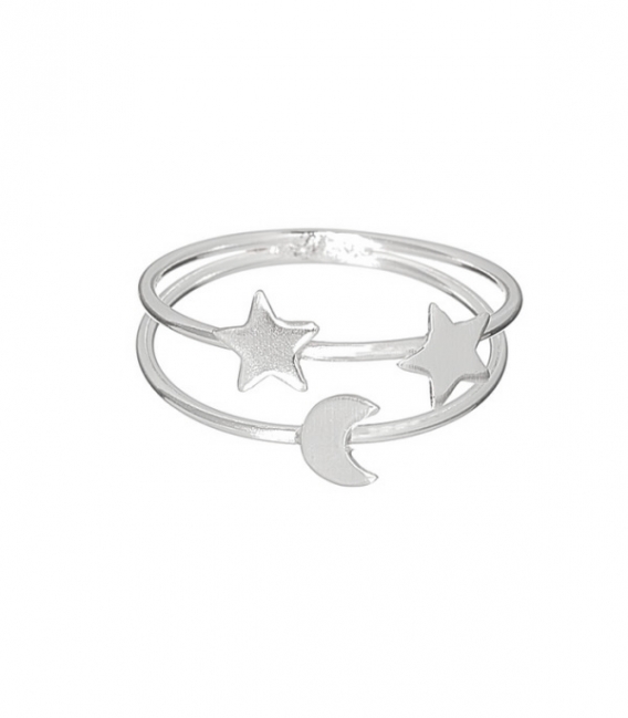 Bague Argent Étoiles Lune