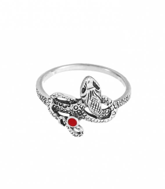 Bague Argent Serpent Corail