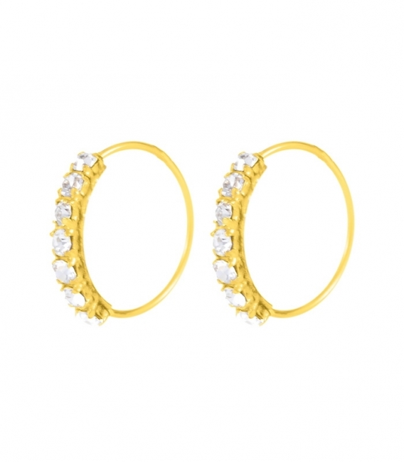 Pendiente Aro Plata Circonita 12mm Bañado en oro. Precio par