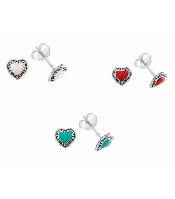 Boucles d'oreille Argent Coeur Email 6.7mm. Prix paire