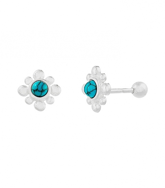Pendiente Plata Piercing Turquesa Cierre Rosca