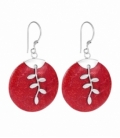 Pendiente Plata Coral Circulo Hojas. Precio Par