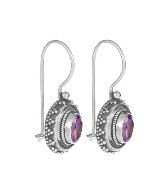 Pendiente Plata Vieja Circonita Morada. Precio Par