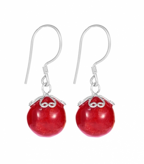 Pendiente Plata Bola Coral Filigrana. Precio Par