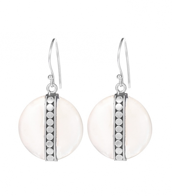 Boucle d'oreille Cercle Argent Filigrane Nacre. Prix Paire