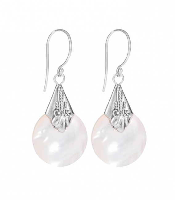 Boucle d'oreille Argent Cercle Nacre. Prix Paire