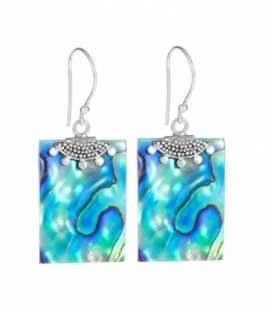 Boucle d'oreille Argent Rectangle Abalone Filigrane. Prix Paire