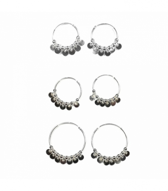 Créoles Argent Plaques (4mm) Boules (2mm). Prix paire