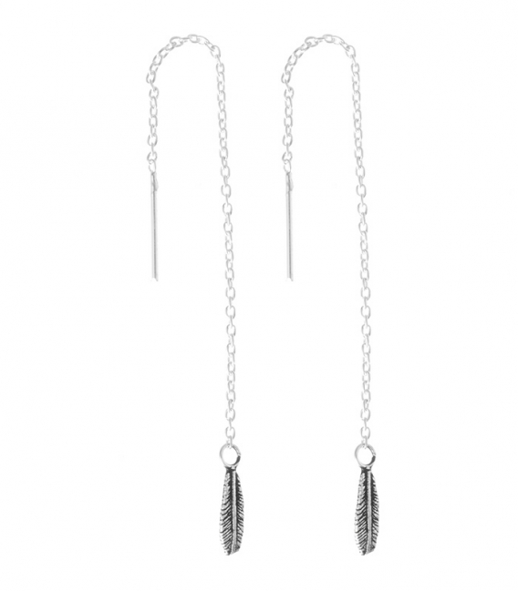 Pendiente Plata Cadena Pluma. Precio Par