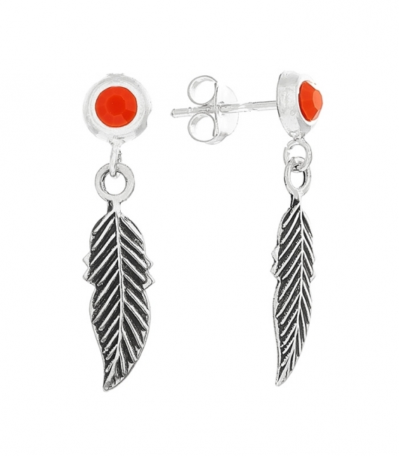 Pendiente Plata Pluma con Piedra