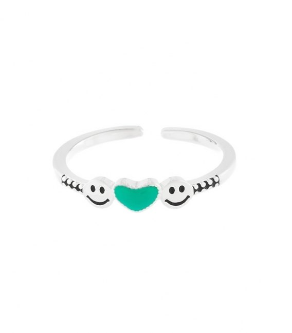 Anillo Plata Ajustable Smiley Corazon Piedra 13 X 4mm