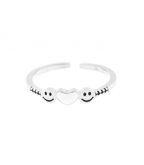 Anillo Plata Ajustable Smiley Corazon Piedra 13 X 4mm
