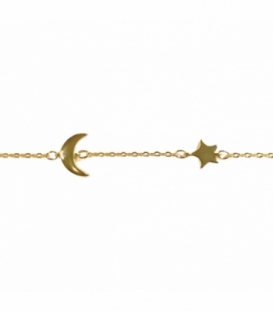 Bracelet Argent Lune et Étoile 15,5+3cm Recouvert