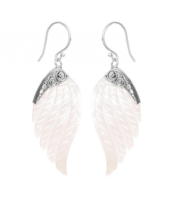 Boucle d'oreille Argent Aile Nacre Filigrane 37mm Prix Paire
