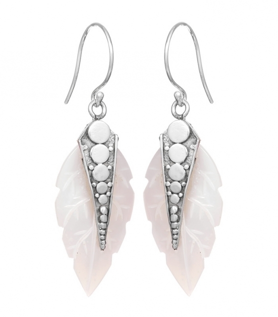 Boucle d'oreille Argent Feuille Nacre Filigrane 27mm. Prix Paire