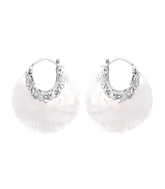 Boucle d'oreille Argent Nacre Fleur 30mm Prix Paire
