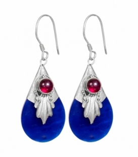 Pendiente Plata Abalon Azul Granate 25mm Precio Par