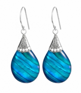 Pendiente Plata Abalon Azul Filigrana 25mm. Precio Par