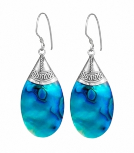 Boucle d'oreille Argent Avalone Bleu Filigrane 30mm. Prix Paire