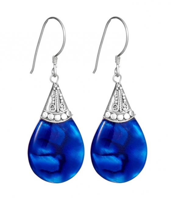 Pendiente Plata Abalon Azul Filigrana 25mm. Precio Par