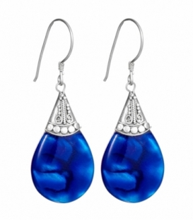 Pendiente Plata Abalon Azul Filigrana 25mm. Precio Par