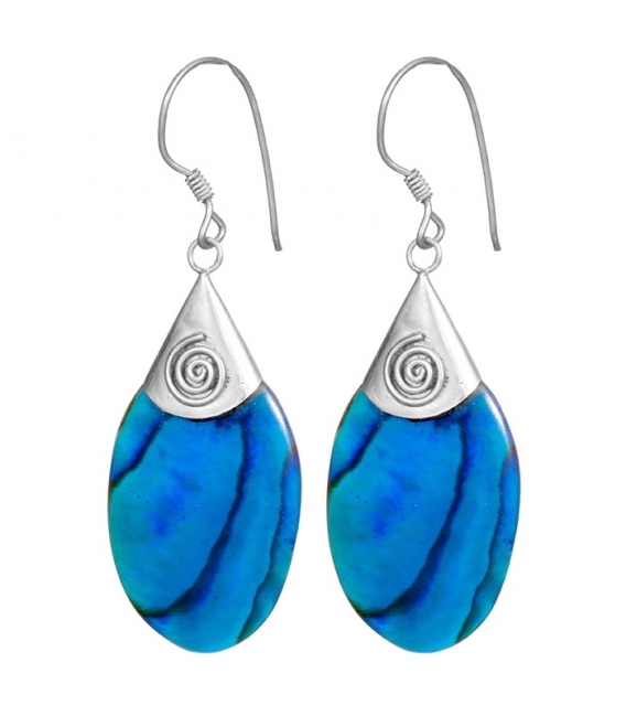 Pendiente Plata Abalon Azul Filigrana 30mm. Precio Par