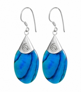 Pendiente Plata Abalon Azul Filigrana 30mm. Precio Par