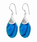 Boucle d'oreille Argent Abalone Bleu Filigrane 30mm. Prix Paire