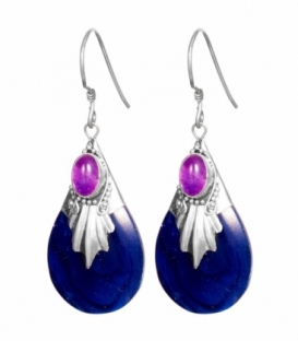 Pendiente Plata Abalon Azul Amatista 25mm. Precio Par